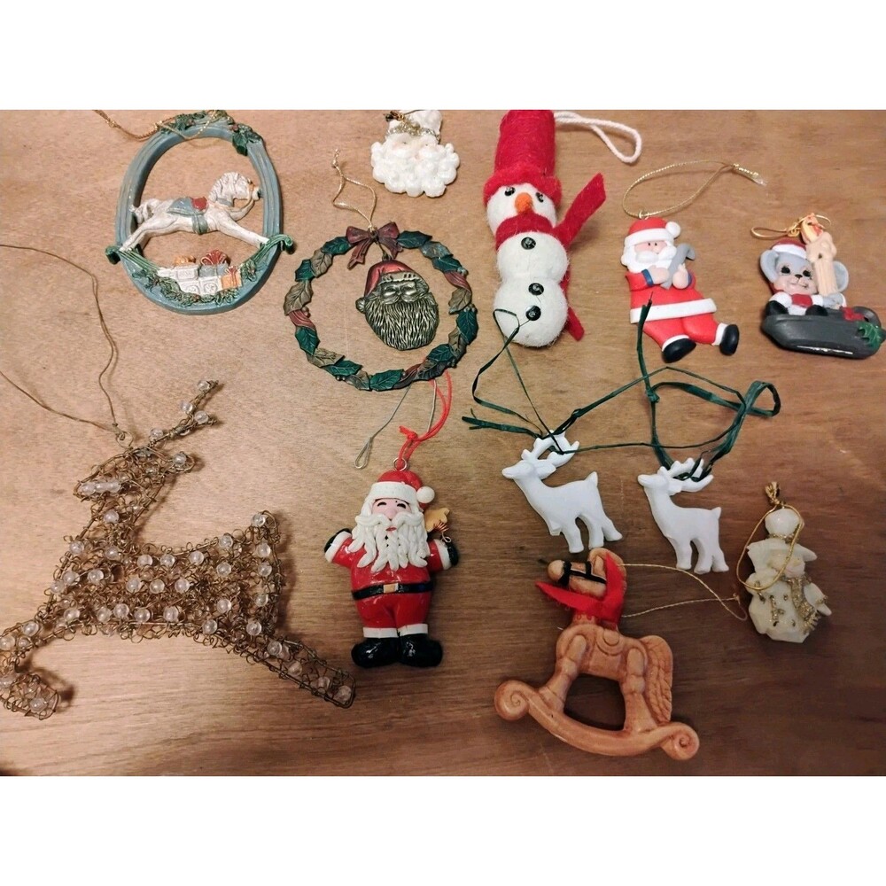 Vintage & Modern Christmas Tree Ornament Lot 12pc Craft Destash Santa Snowman